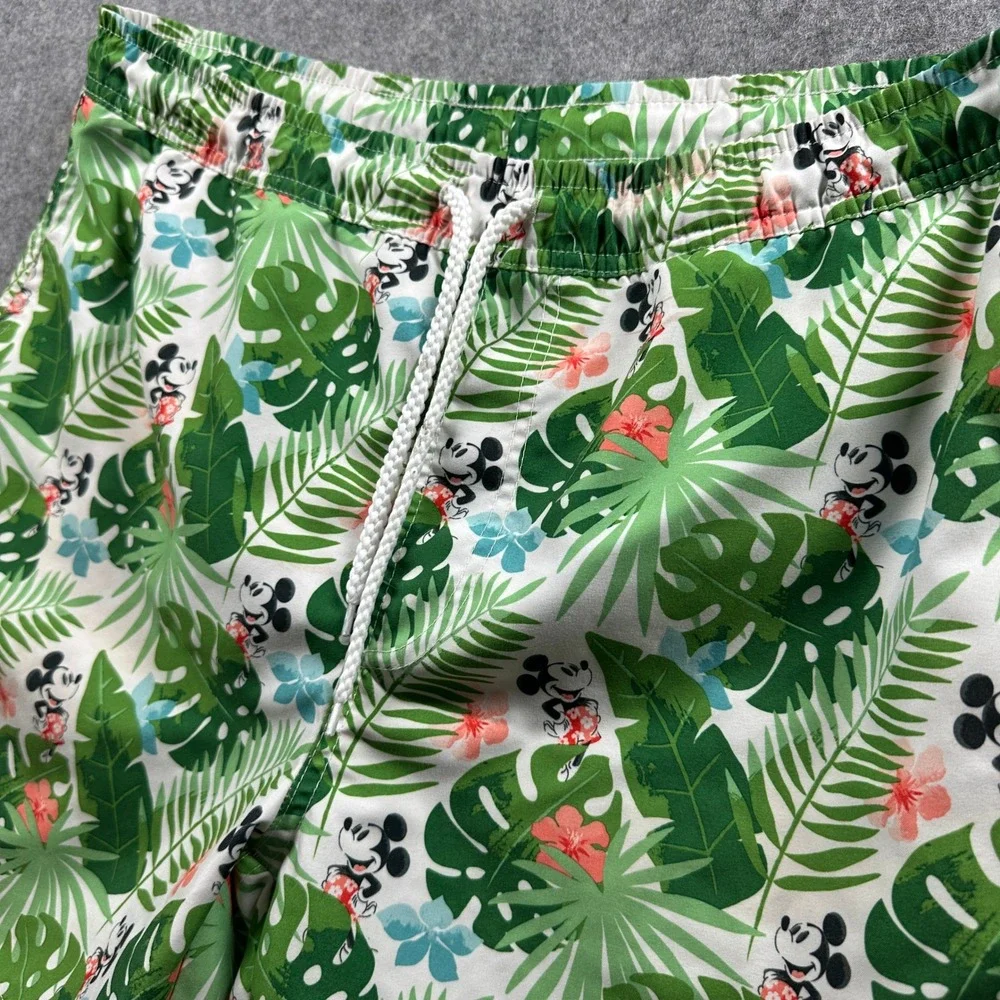 Disney Swim Trunks Men M Green Mickey Mouse Tropical Leaf Print Flaw